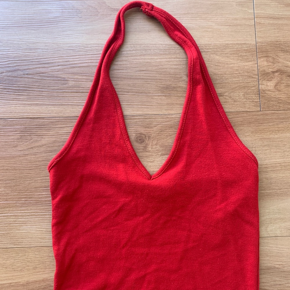 Red halter crop top from Brandy Melville